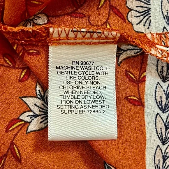 Liz Claiborne Blouse Womens Small Orange Floral Cap Sleeve V-Neck Boho Office - Picture 8 of 12